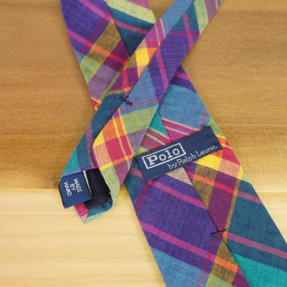 Polo Ralph Lauren Necktie Kids Multi-Color Plaid Cotton Preppy Handmade USA